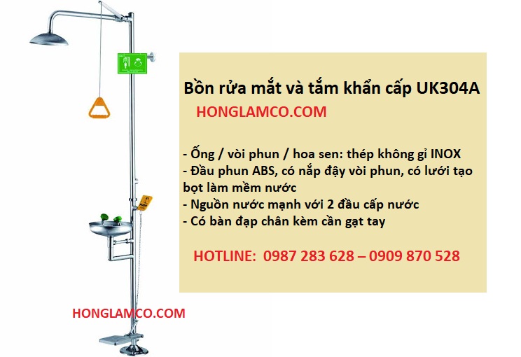 Chọn vòi tắm rửa mắt khẩn cấp UK304A doanh nghiệp tin dùng