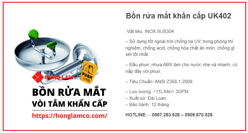 Cửa hàng bán bồn rửa mắt khẩn cấp UK402 Tphcm - Dụng cụ rửa mắt khẩn cấp